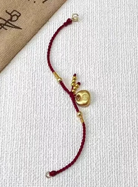 S925纯银小胖福手链古法金色福袋编织红绳手链女新年简约高级感礼