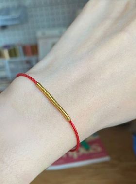 复古细金色圈手绳极简绳时尚小金色圈极细简约红绳本命年手工手绳