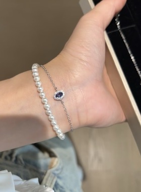 法国矢车菊蓝宝手链镀18k叠戴蓝宝石幸运基础款高级优雅闺蜜手饰