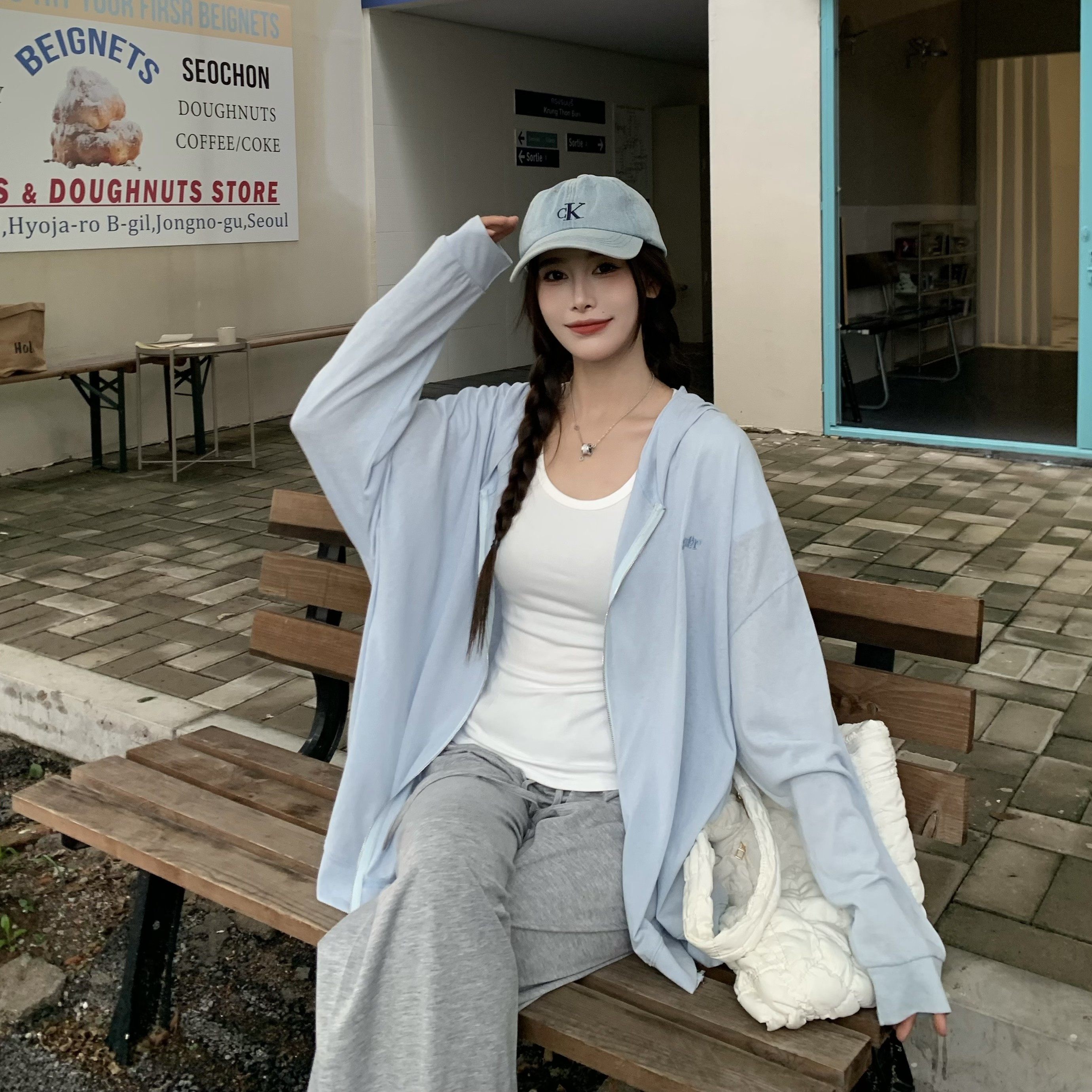 3MER哦哦三妹冰丝凉感连帽防晒衫夏季宽松薄款长袖衬衫女外套上衣