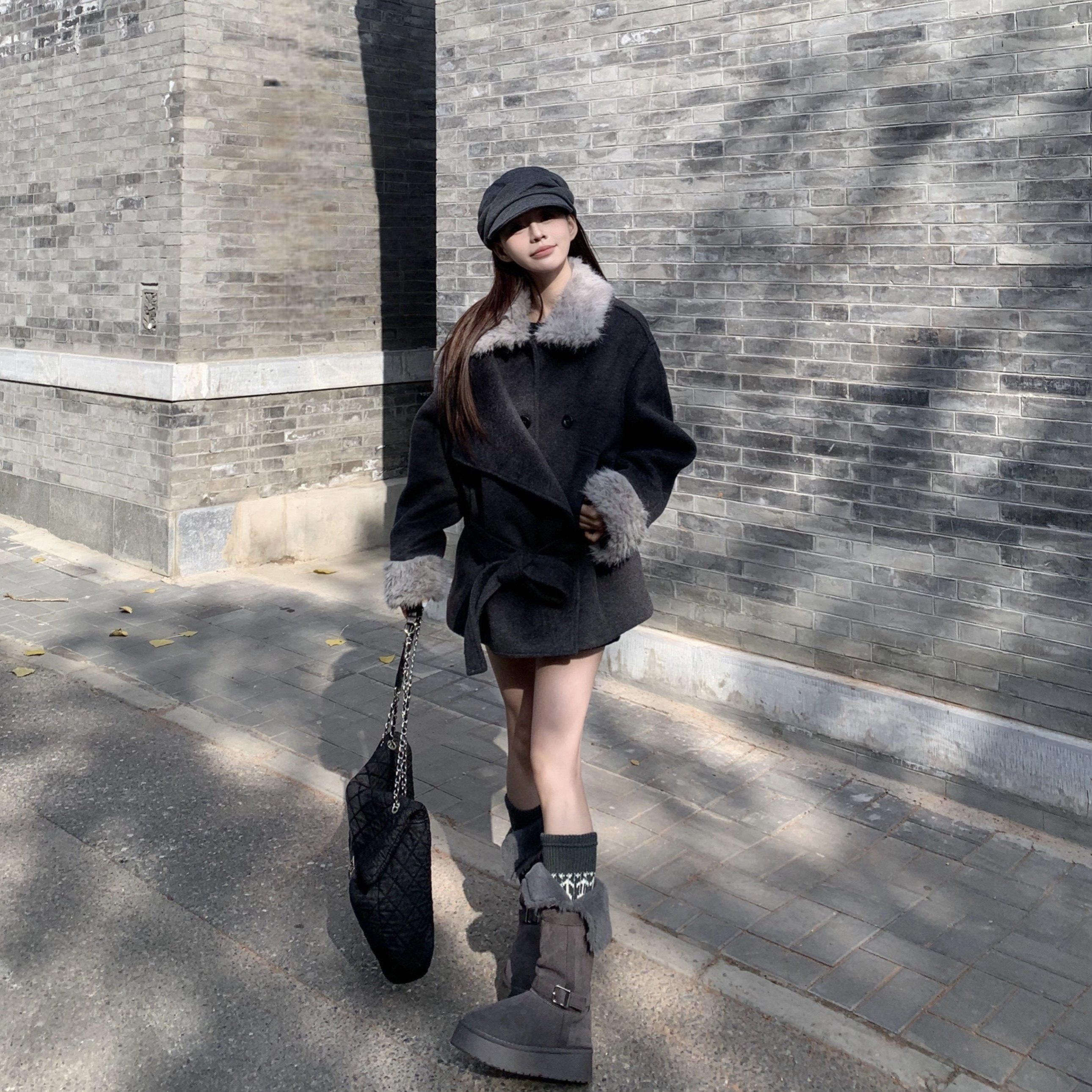 3MER哦哦三妹 咖色毛领加厚毛呢外套女冬季夹棉羊毛短款呢子大衣,淘宝优惠券,粉丝福利购,淘宝优惠卷