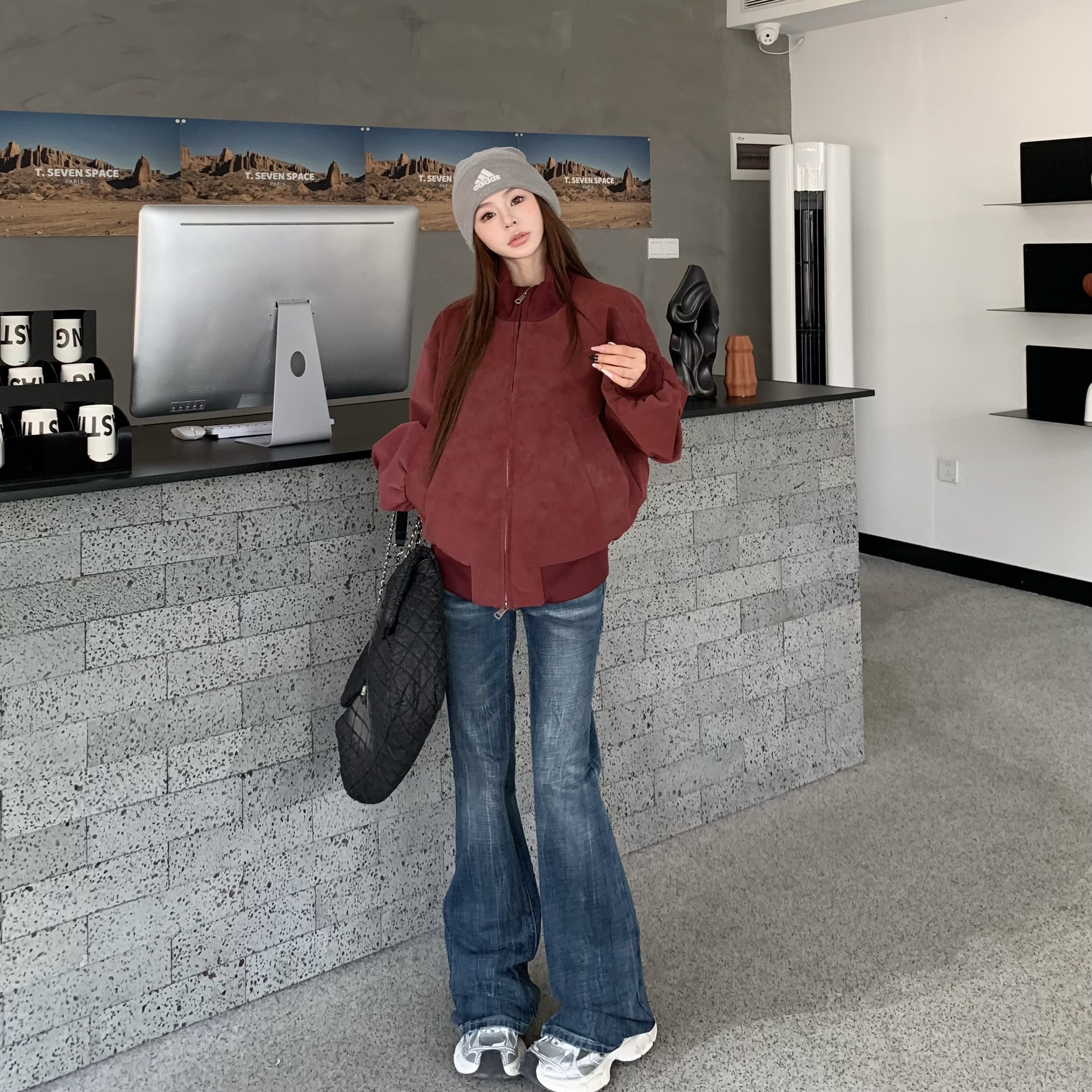 3MER哦哦三妹美式复古皮衣棒球服外套女秋冬新款宽松休闲立领夹克,淘宝优惠券,粉丝福利购,淘宝优惠卷