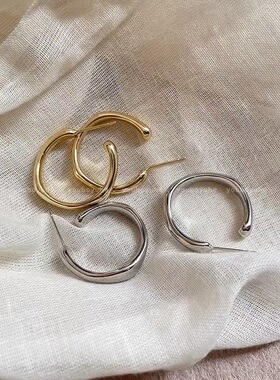 金色复古港风C型素圈耳环女款
