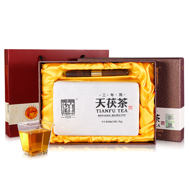 黑茶湖南安化正品白沙溪金花茯砖茶手筑正宗茶叶 三年陈天茯茶1kg