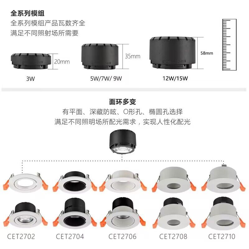 西顿照明LED嵌入式天花射灯CET2702/2704/2706/2708/2710/CETM50 - 图0