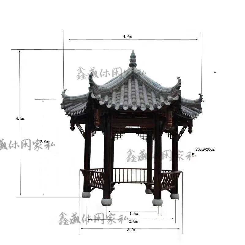 六角古建亭子长廊户外凉亭四角仿古实木庭院别墅防腐木小青瓦水榭