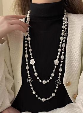 小红书爆款NK-119-新款花朵160cm多层160项链长款双层珍珠项链