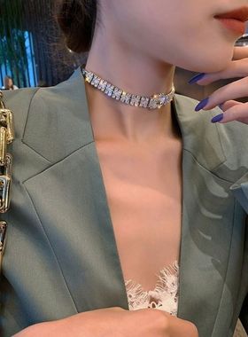 欧美轻奢闪钻大宝石项链choker时尚复古网红锁骨链项圈女简约颈圈