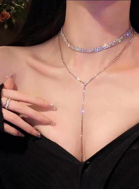 韩国气质镶钻超闪流苏项饰 时尚百搭冷淡风闪亮锁骨链项链饰品