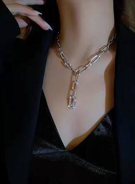 毛衣链女秋冬2021新款潮镶钻链条项链高级感短款不掉色百搭锁骨链