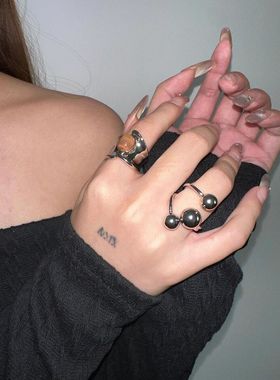 新款圆球戒指时尚气质小众夸张光珠不规则个性关节开口食指指环