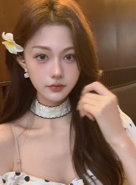 韩系ins小花纯欲辣妹choker颈链女白色颈带锁骨链春款高级感脖子