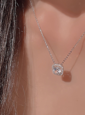 S999足银方糖项链女2025新款纯银轻奢小众高级锁骨链生日七夕礼物