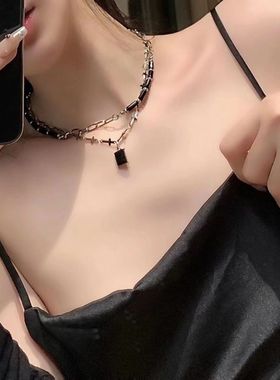 黑色小众项链ins设计层叠冷淡锁骨锆石高级配饰