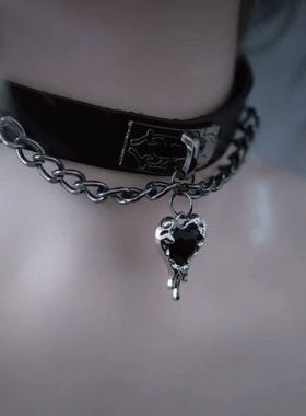 朋克项链项圈爱心颈链choker辣妹暗黑亚文化黑色复古哥特辣妹项链