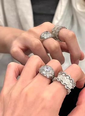 中古风满钻锆石星芒四叶草戒指女款轻奢小众高级感气质食指戒指环