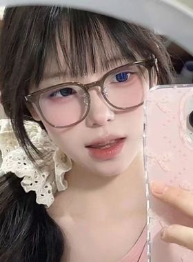 早八通勤!冷茶色近视眼镜女学生韩版防蓝光镜平光眼睛框修饰显瘦