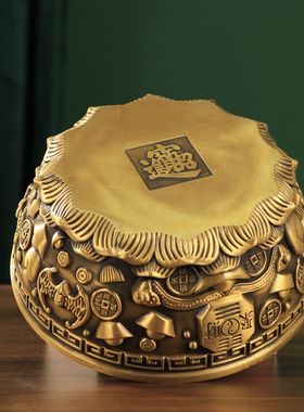 纯铜聚宝盆沈万三同款聚财风水招财进宝摆件人财两旺客厅办公室