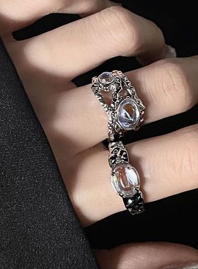 戒指女学生月光石欧泊石开口ins冷淡风小众设计食指高级时尚个性