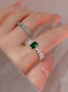 绿钻戒指轻奢ins小众设计高级感2024新款气质百搭树脂食指戒指环