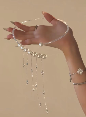 choker开口珍珠项圈女小众高级锆石项链精致颈链夸张气质锁骨配饰