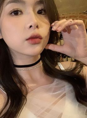 双层黑色丝绒水钻轻奢项链高级小众简约百搭choker项圈锁骨链颈链