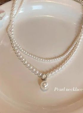 法式复古珍珠双层项链小米珠配饰女高级感轻奢小众锁骨链choker