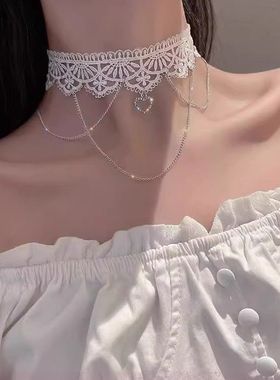 日韩白色超仙女气质颈带choker锁骨链项链女饰品花卉蕾丝项圈颈链