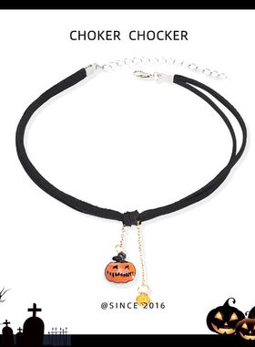 原创设计万圣节项链choker颈链饰品女2023年新款南瓜黑色锁骨链