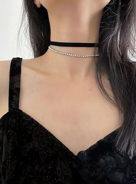 经典再演绎I不褪色弹力丝绒通体钛钢choker项圈女百搭闪耀锁骨链