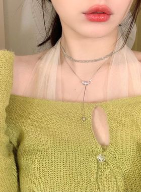 双层蝴蝶结项链女2022年新款高级设计感轻奢小众锁骨链颈链配饰