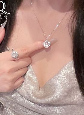 「仙度瑞拉」S925纯银白玉髓项链女吊坠四叶草花朵小众轻奢锁骨链