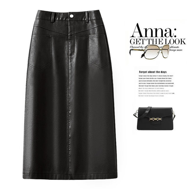 Mid-length straight retro H-shaped slit skirt