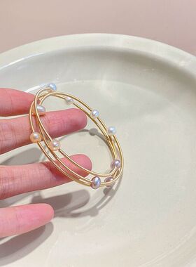 小众设计感天然珍珠手镯女金属轻奢多层手环气质手链韩