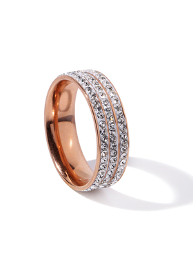 ins潮人满女钛钢玫瑰金网戒指