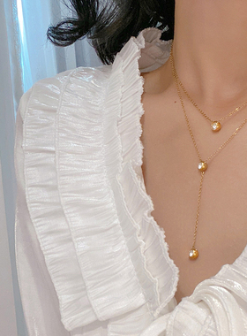 梓琦极简双层水钻项链女毛衣链韩国个性简约气质颈链锁骨链冷淡风