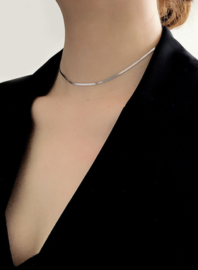 S925银宽面扁形个性小众网红项链
