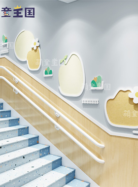 幼儿园环创楼梯间走廊过道公告栏文化墙面几何简约风毛毡pvc装饰