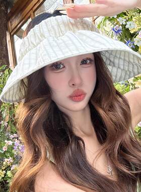 新款夏天帽子女针织网眼蝴蝶结