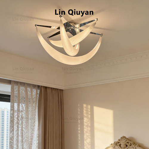 中古奶油风Ceiling月牙吸顶灯北欧现代简约设计师客厅餐厅卧室灯 - 图0