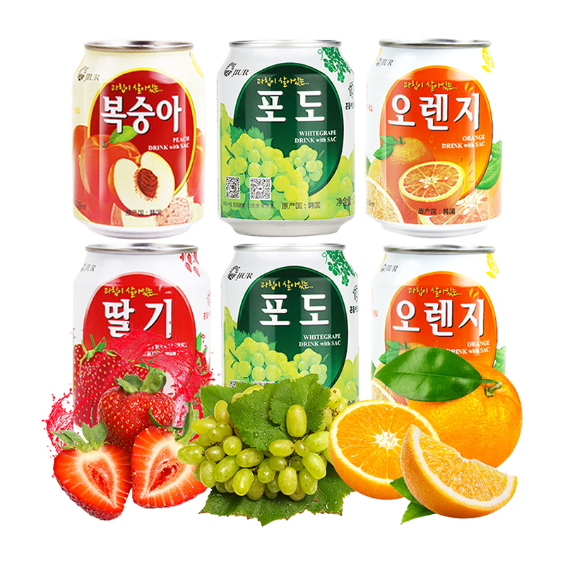 韩国进口九日牌果汁果肉果粒饮料238ml*12罐葡萄草莓消暑饮品整箱 - 图0