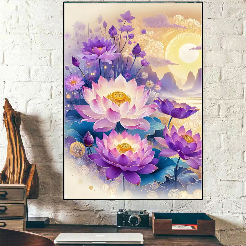 串珠十字绣全珠子绣荷花仙境荷花图竖版玄关新款串珠绣彩珠绣满绣 - 图1