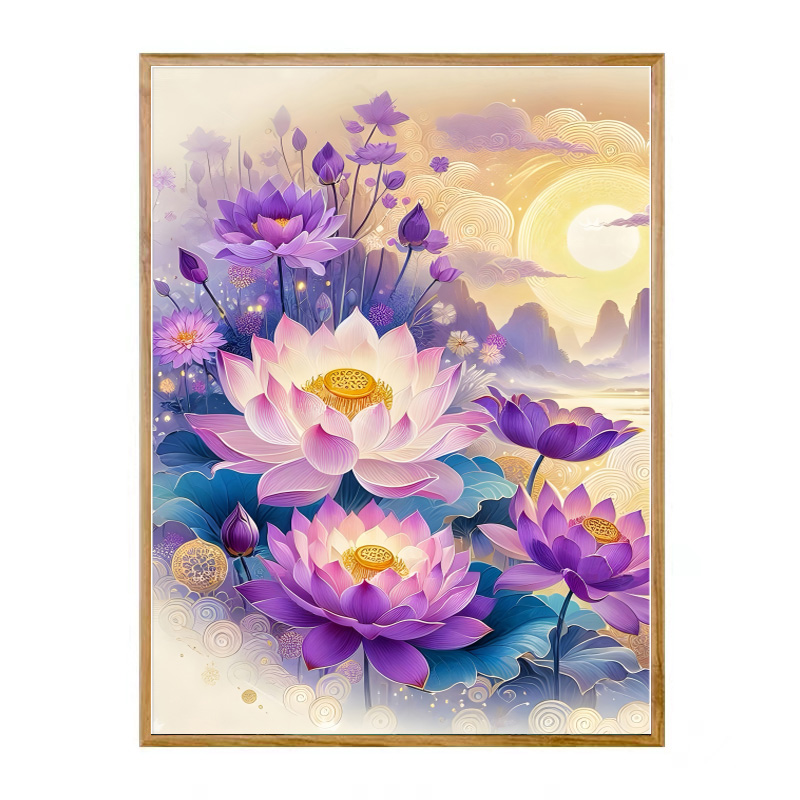 串珠十字绣全珠子绣荷花仙境荷花图竖版玄关新款串珠绣彩珠绣满绣 - 图3