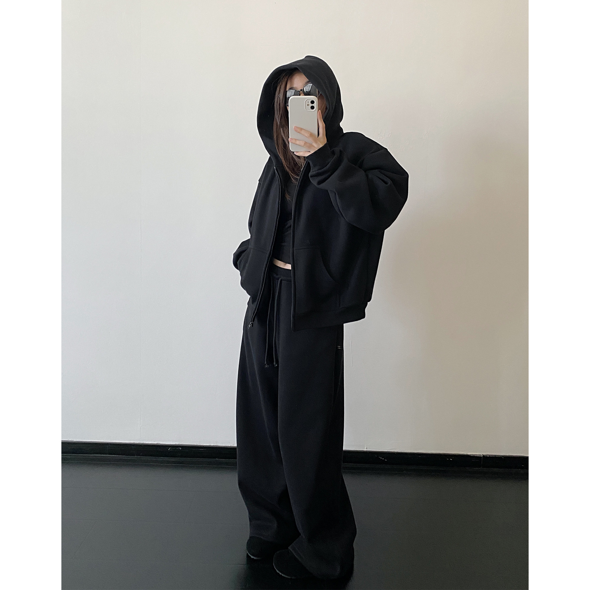 sun柚 '镇店'私服同色系三件套！加绒连帽卫衣卫裤修身打底衫套装,淘宝优惠券,粉丝福利购,淘宝优惠卷