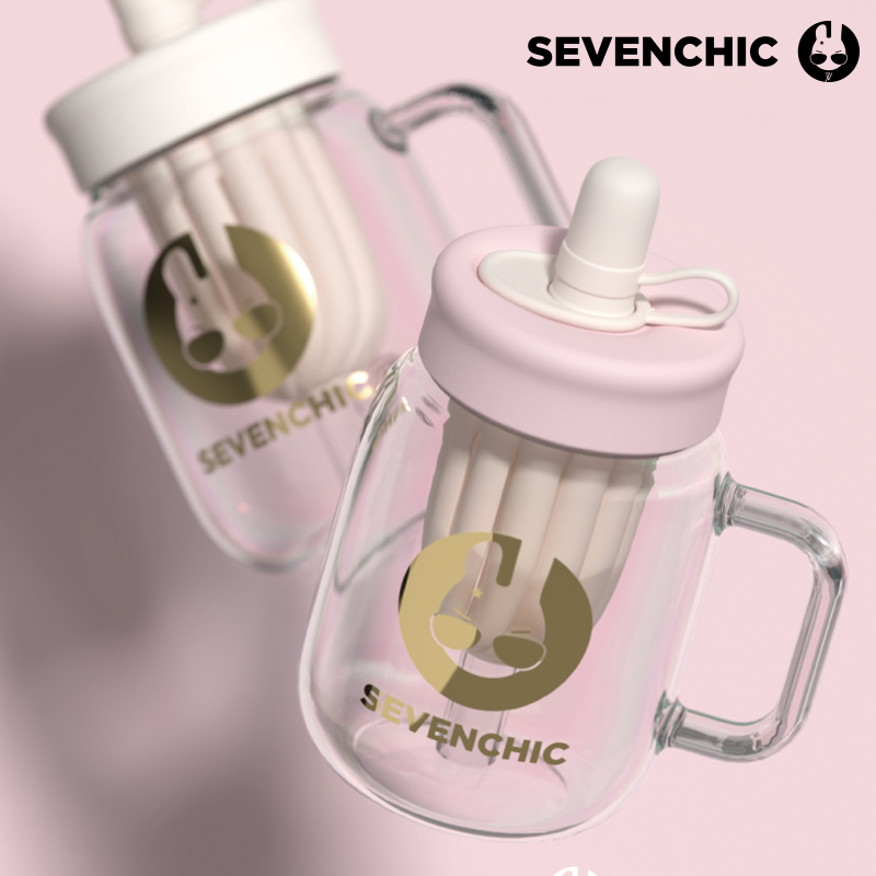 SevenChic星兔玻璃花茶杯女生高颜值茶水分离泡茶杯吸管杯子水杯 - 图0