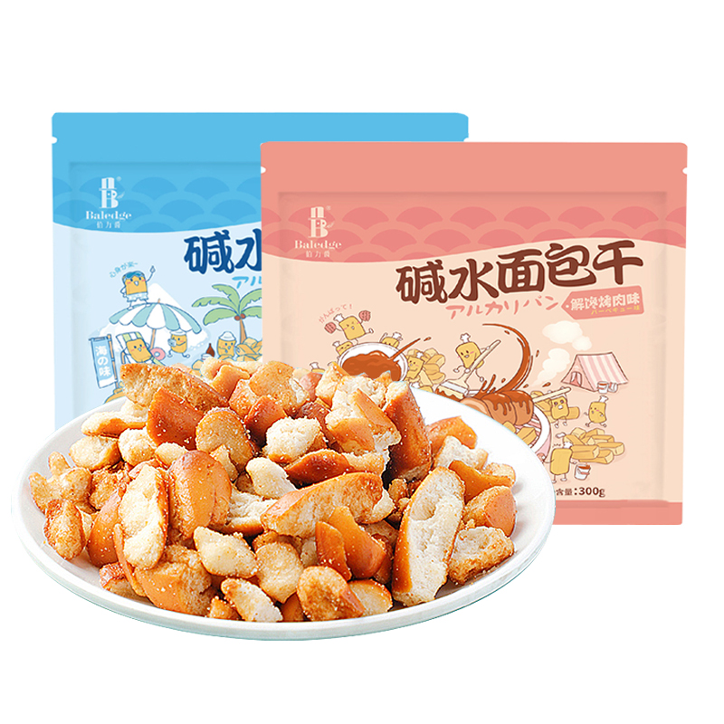 伯力爵海盐焦糖碱水面包干烧烤味300g丹夫小饼干烘焙零食扭仔大酥-图0