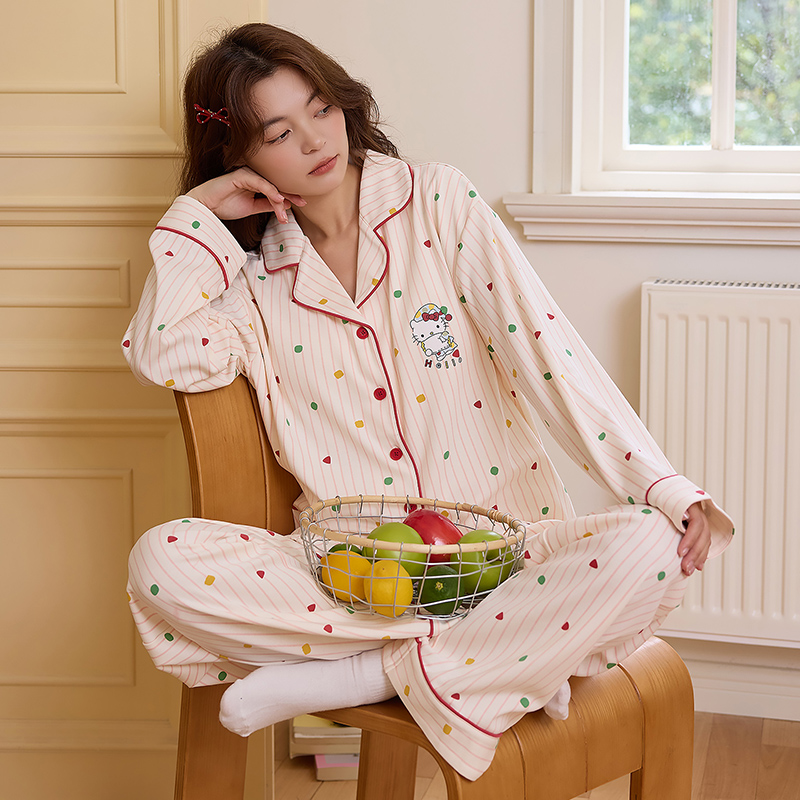 mikko睡衣女款夏季纯棉纱布短袖ins日系可爱春秋天家居服三件套装 - 图0