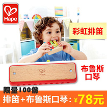 Hape Rainbow Platoon Flute Blues Harmonica Children Flute Whistle Toy Baby Music Boasting Wooden Musical Instruments