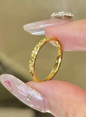 爆闪碎碎冰戒指金包银古法实心素圈指环情侣对戒婚戒情人节送女友