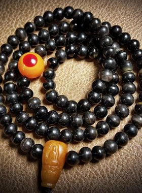 天然披毛犀108颗手串纹理清晰稀品收藏把玩文玩高端牛角限量